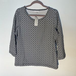 Charter Club Women's Top, 3/4 Sleeve, Size L, Black/White patterned